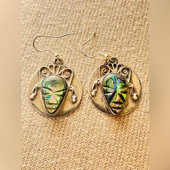 Abalone Earrings 925 Silver Signed Hecho en Mexico - Picture 2 of 3